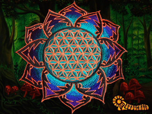 Flower of Life blue orange holy geometry patch sacred art drunvalo melchizedek yantra