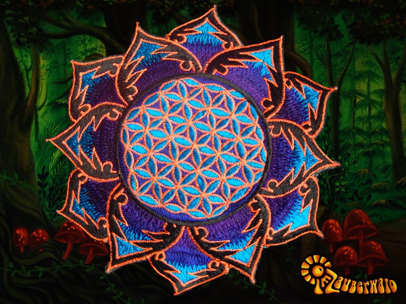 Flower of Life blue purple holy geometry patch sacred art drunvalo melchizedek yantra