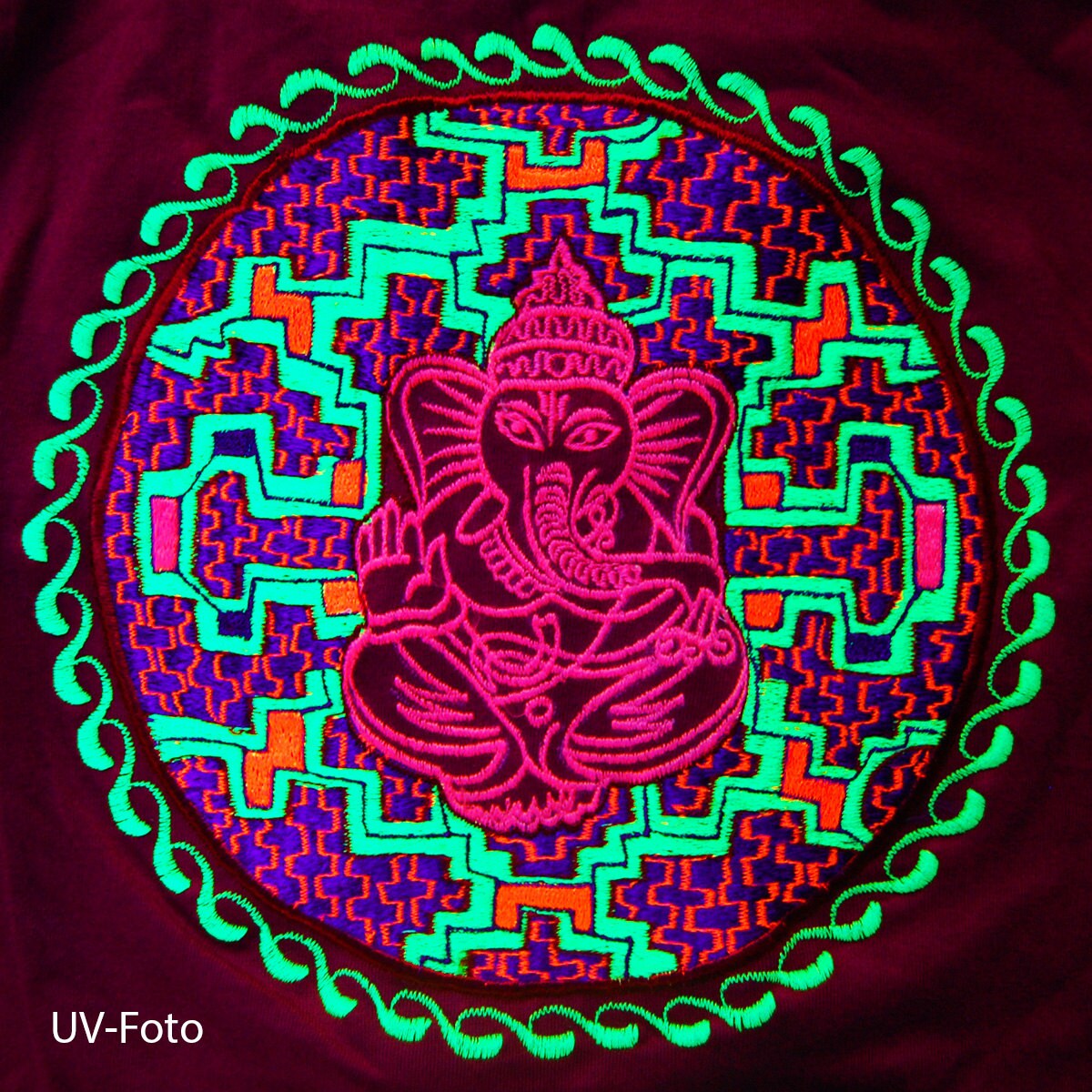 Ganesha Ayahuasca T-Shirt blacklight shipibo conibo embroidery no print psy shirt goa t-shirt