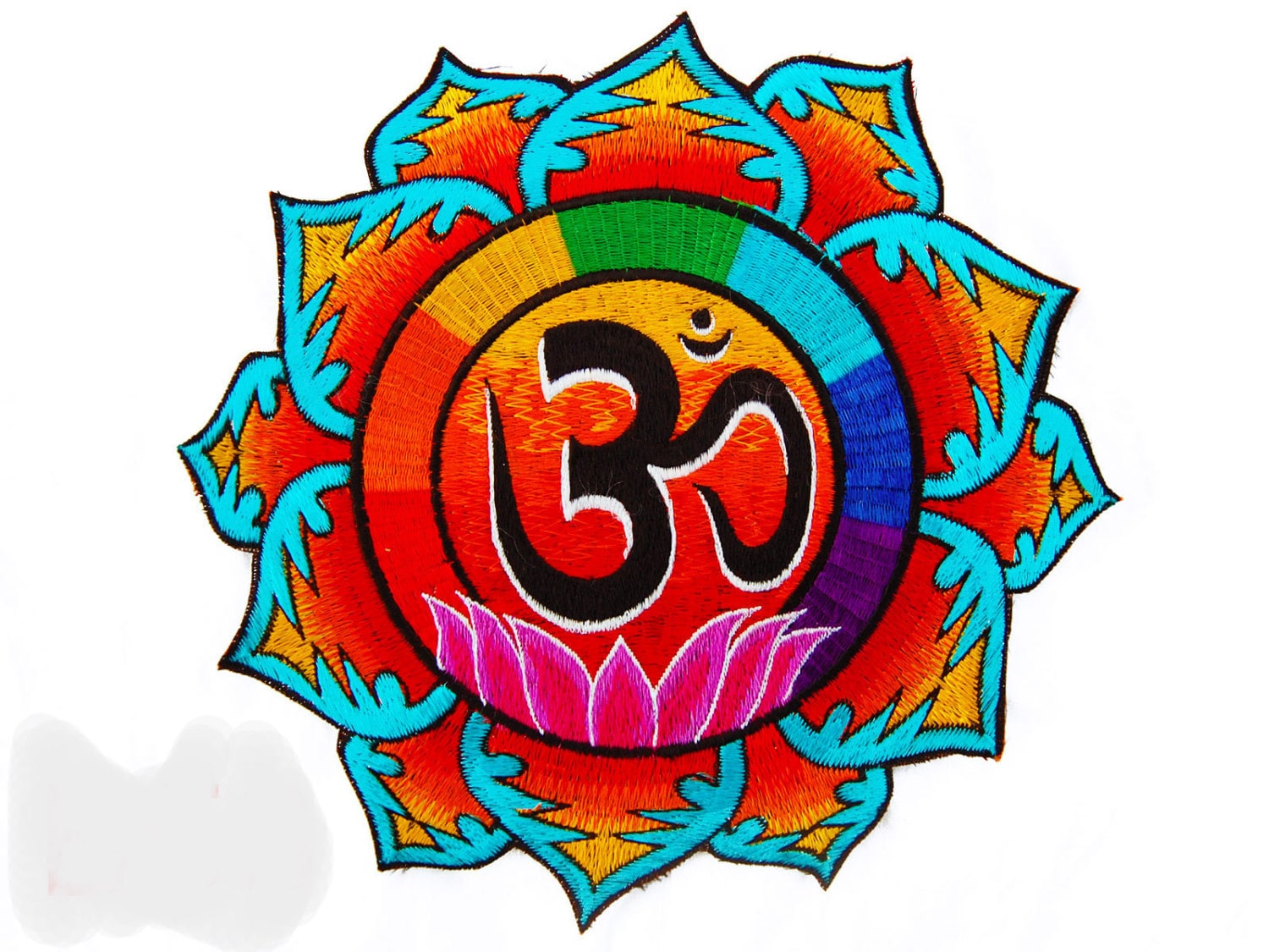 Aum Lotus T-Shirt blacklight aum buddhism rainbow embroidery no print goa t-shirt