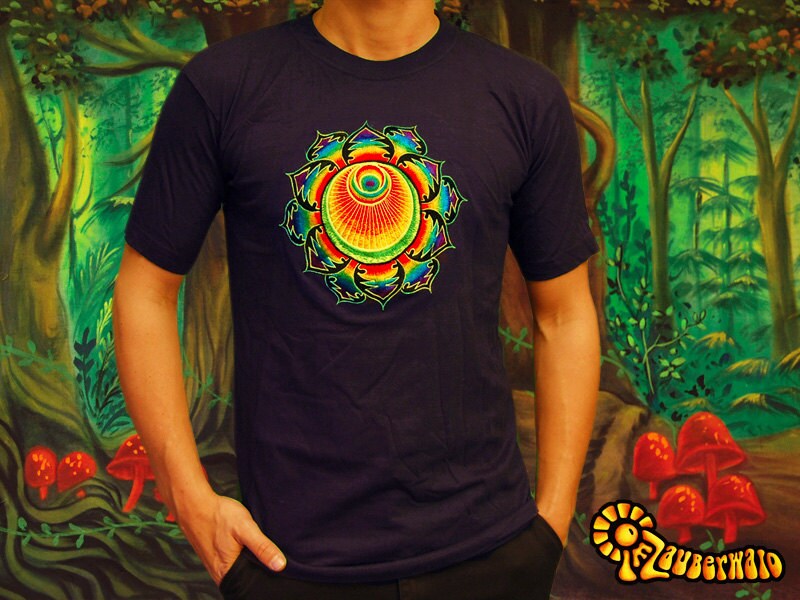 The Angel crop circle T-Shirt rainbow mandala blacklight handmade embroidery no print goa t-shirt