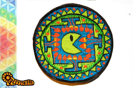 mushroom pac man cubensis patch small size psilocybin eater cult design