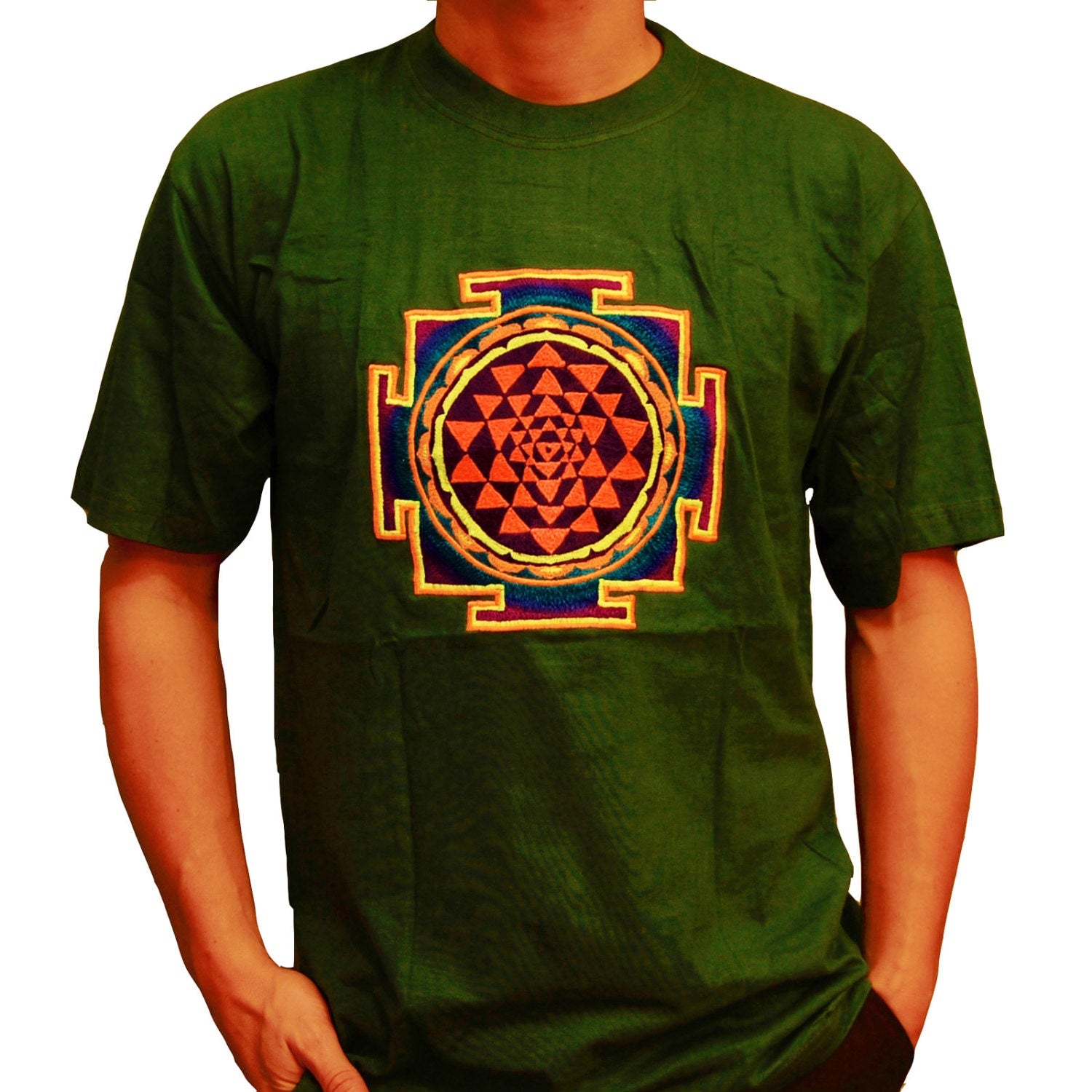 Shri Yantra T-Shirt - sacred healing yantra from india handmade embroidery no print