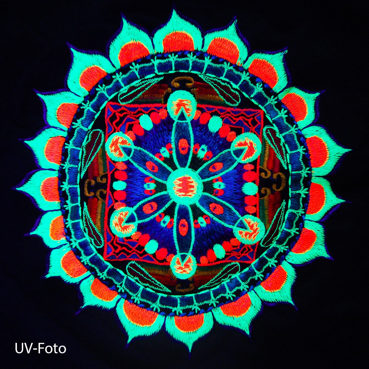 windmill mandala crop circle T-Shirt fractal flower of life blacklight handmade embroidery no print goa t-shirt