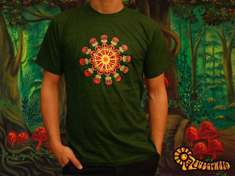Maya Sun crop circle T-Shirt fractal flower of life blacklight handmade embroidery no print goa t-shirt