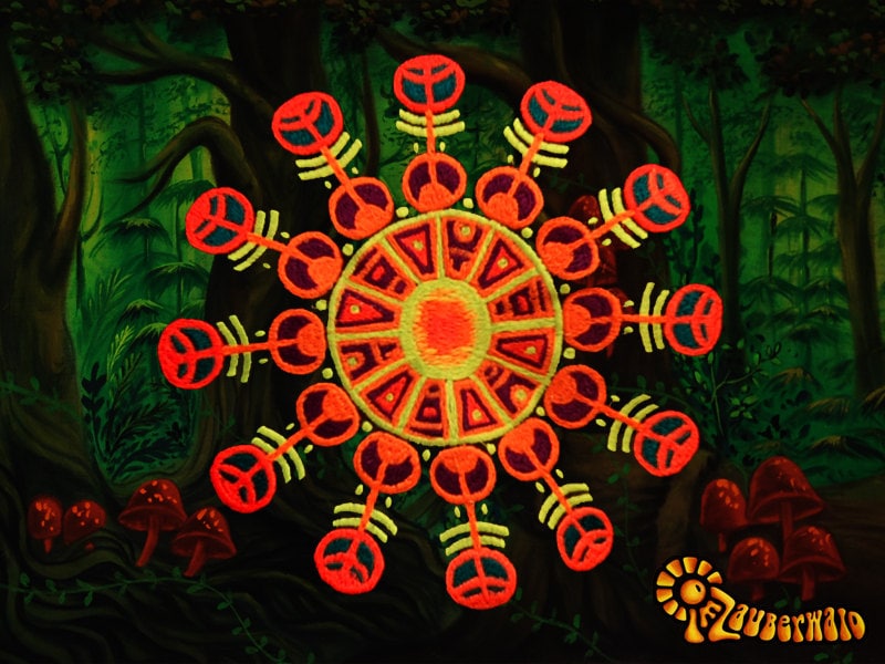 Maya Sun crop circle T-Shirt fractal flower of life blacklight handmade embroidery no print goa t-shirt