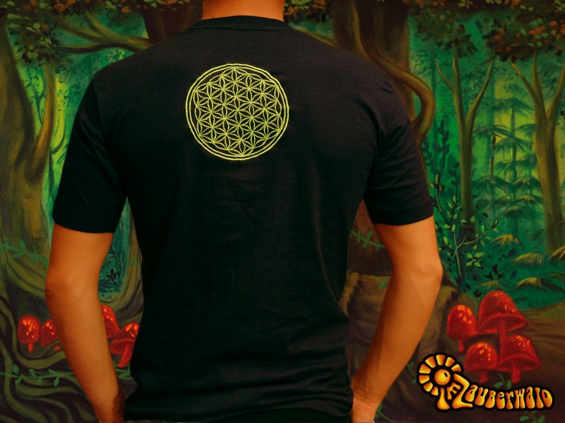 Alien Message crop circle T-Shirt flower of life blacklight handmade embroidery no print goa t-shirt