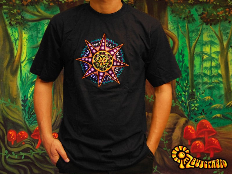 Seed of Life purple Star T-Shirt - sacred healing geometry seed of flower of life crop circle handmade embroidery no print