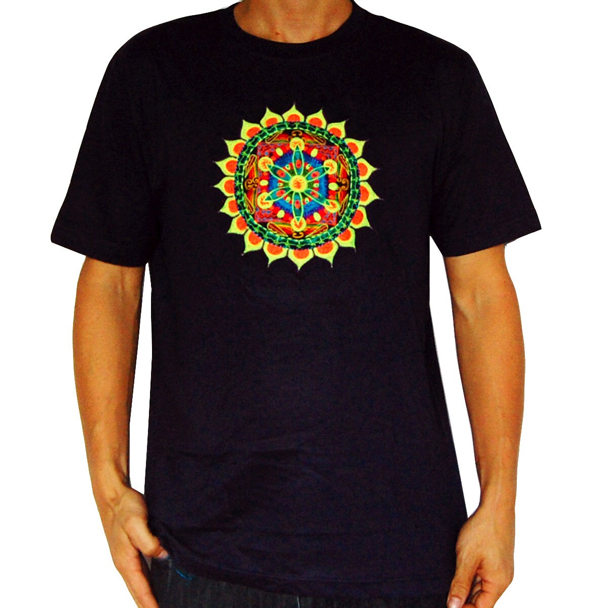 windmill mandala crop circle T-Shirt fractal flower of life blacklight handmade embroidery no print goa t-shirt