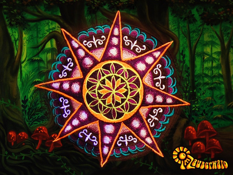 Seed of Life purple Star T-Shirt - sacred healing geometry seed of flower of life crop circle handmade embroidery no print