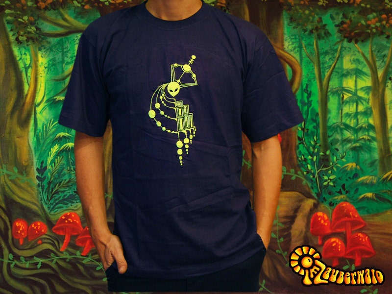 Alien Message crop circle T-Shirt flower of life blacklight handmade embroidery no print goa t-shirt