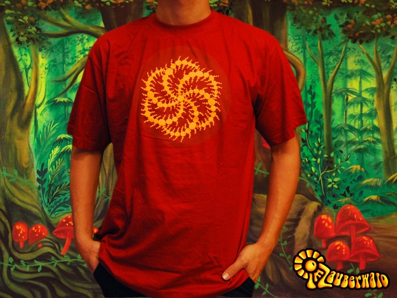 Big Milk Hill crop circle T-Shirt rainbow mandala blacklight handmade embroidery no print goa t-shirt