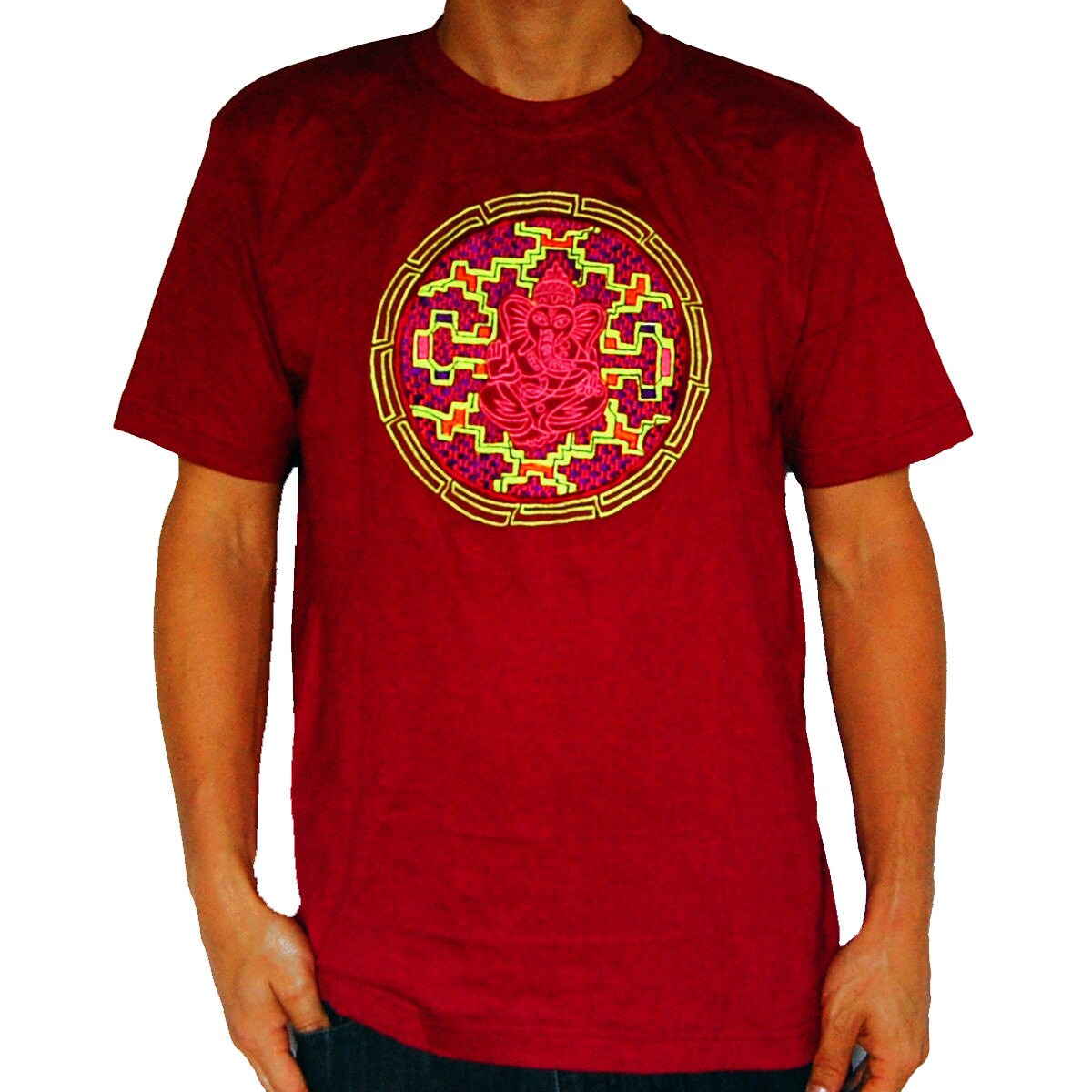 Ganesha Ayahuasca T-Shirt blacklight shipibo conibo embroidery no print psy shirt goa t-shirt
