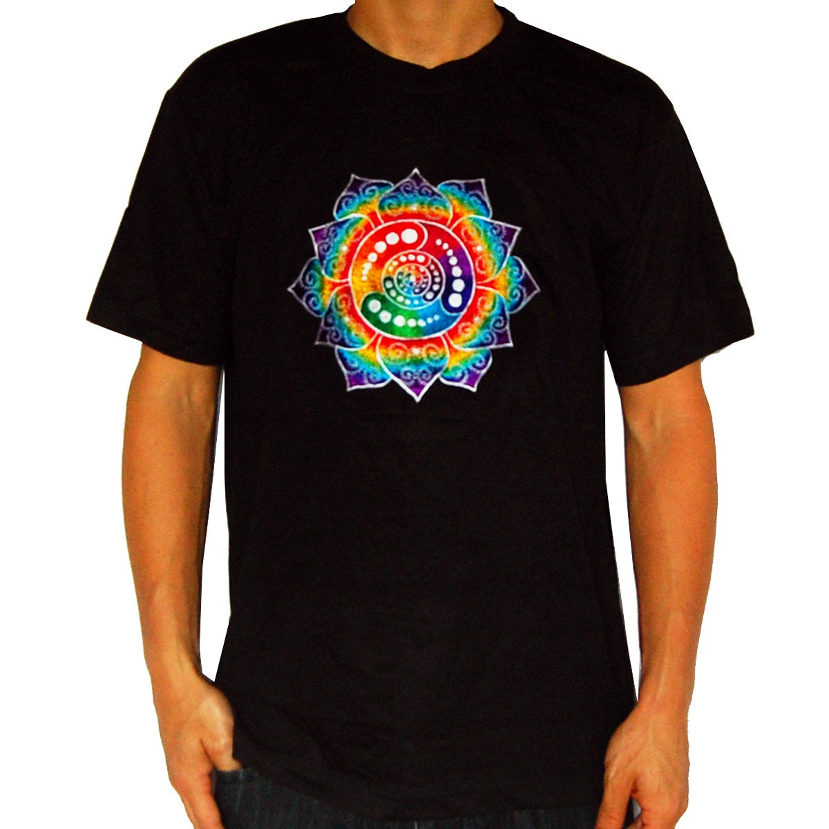 Attributes crop circle T-Shirt rainbow fractal mandala blacklight handmade embroidery no print goa t-shirt