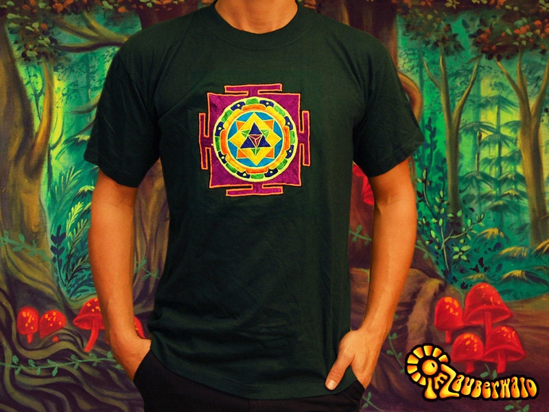 Merkabha T-Shirt - sacred healing geometry flower of life drunvalo melchizedek handmade embroidery no print