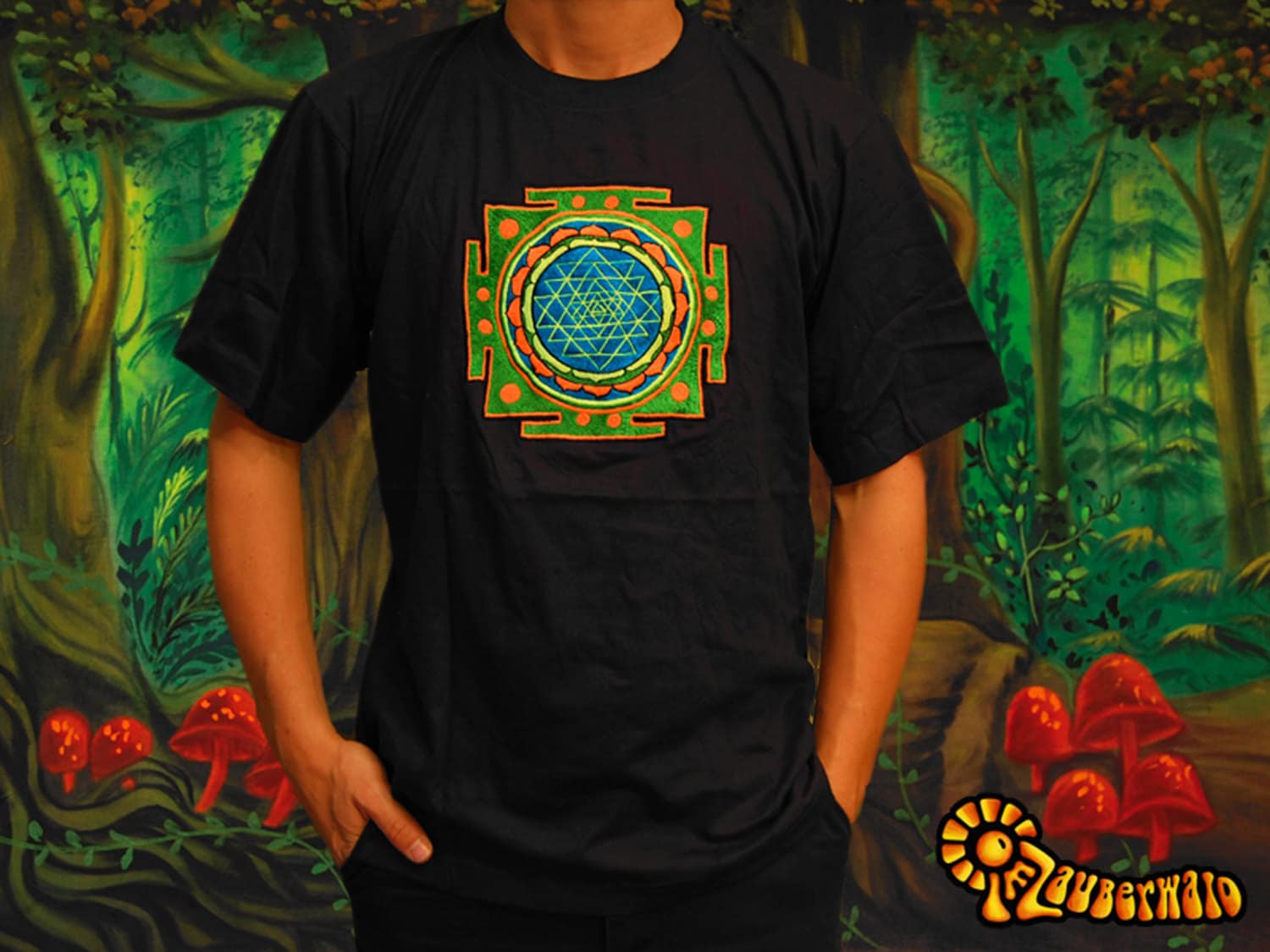 Sri Yantra T-Shirt - sacred healing yantra from india handmade embroidery no print