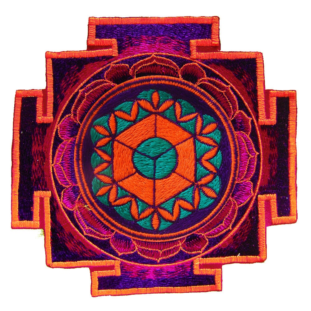 element earth yantra patch holy geometry sacred art blacklight flower of life in planet gaia