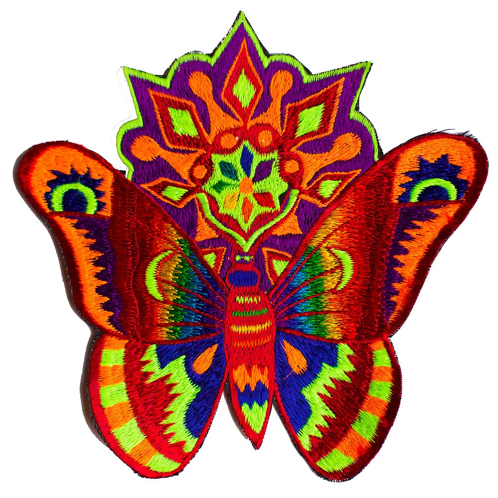 Huichol butterfly patch big size moon candle rainbow blacklight active psychedelic art