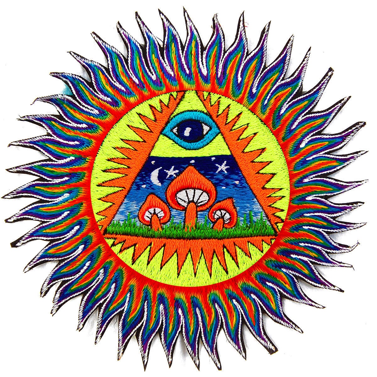 Allseeing Mushrooms Patch fire mandala psychedelic psilocybin shroom illuminati free masons psilos