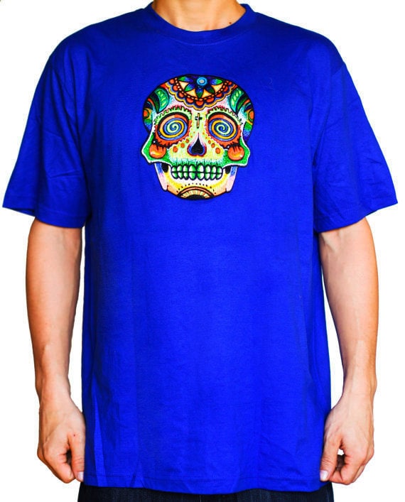 Spiral skull T-Shirt with mirror blacklight handmade embroidery no print goa psy t-shirt