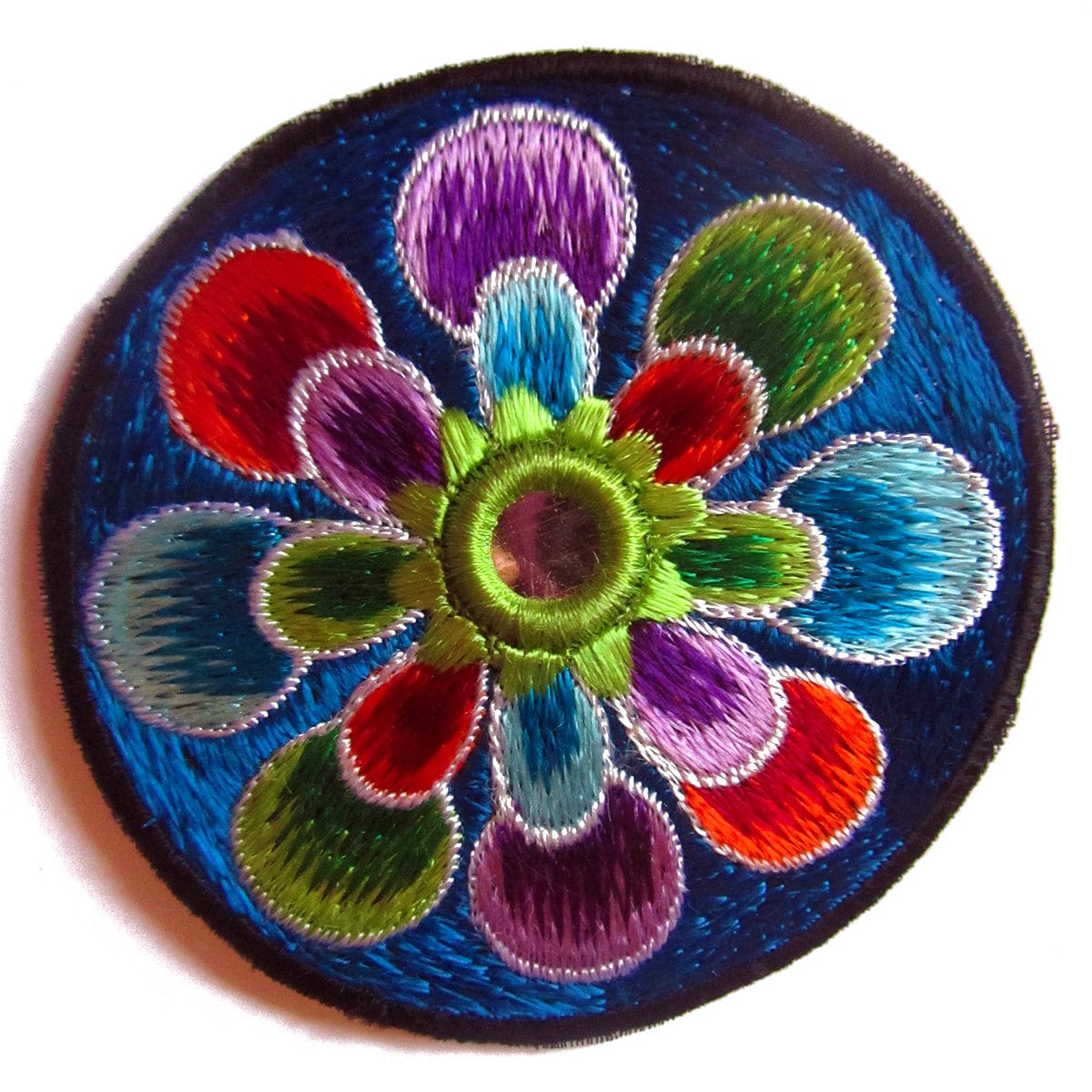 purple flower small patch with mirror 8cm beautiful flower power hippie art