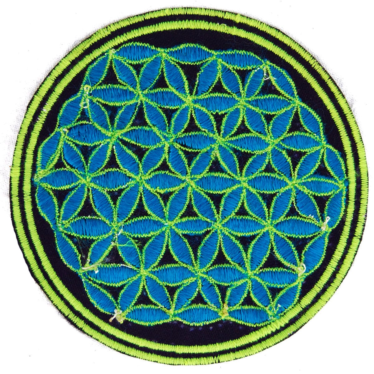 red flower of life patch small size embroidery application for sew on with blacklight glowing lines
