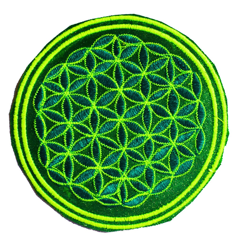 Turquese white flower of life patch sacred geometry embroidery for sew on