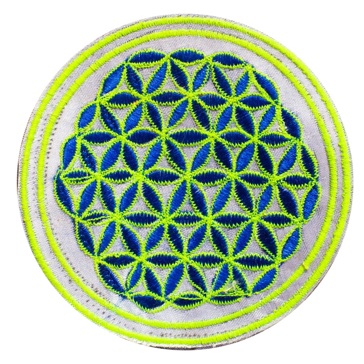 maroon UV orange flower of life patch small size embroidery application with variations - handcrafted sacred geometry