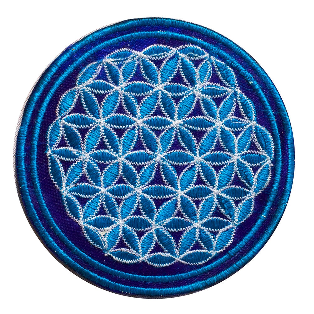 black white flower of life patch small size with variations
