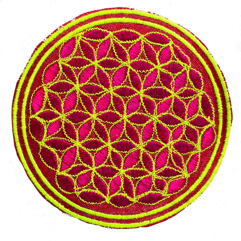 White orange gray flower of life patch sacred geometry embroidery for sew on