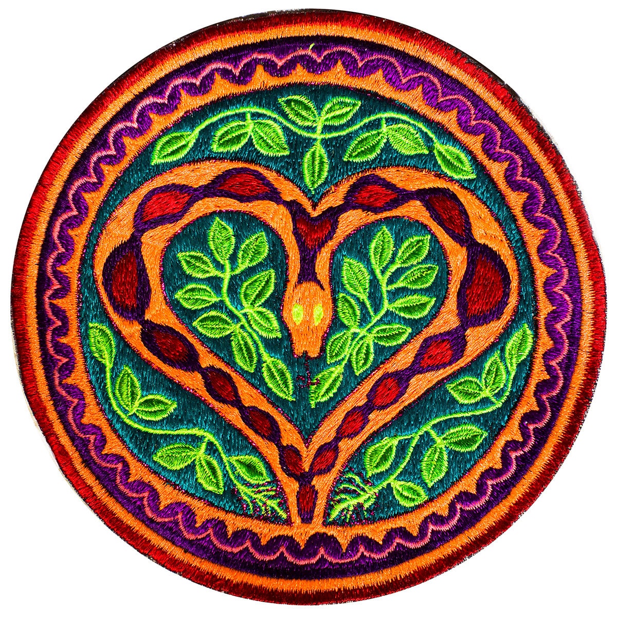 ayahuasca snake heart patch shipibo conibo dmt artwork blacklight active