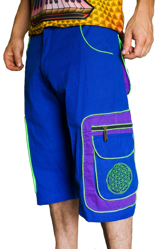 Design your psy pant - 8 pockets, 4 with hock&loop, 2 with zip lock - any colour and size blacklight active lines flower of life clamdiggers