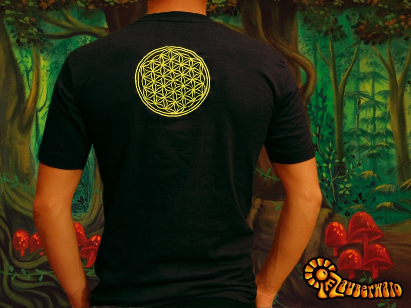 Fractal Flower of Life T-Shirt - sacred healing geometry flower of life handmade embroidery no print crop circle torino italy psychedelic