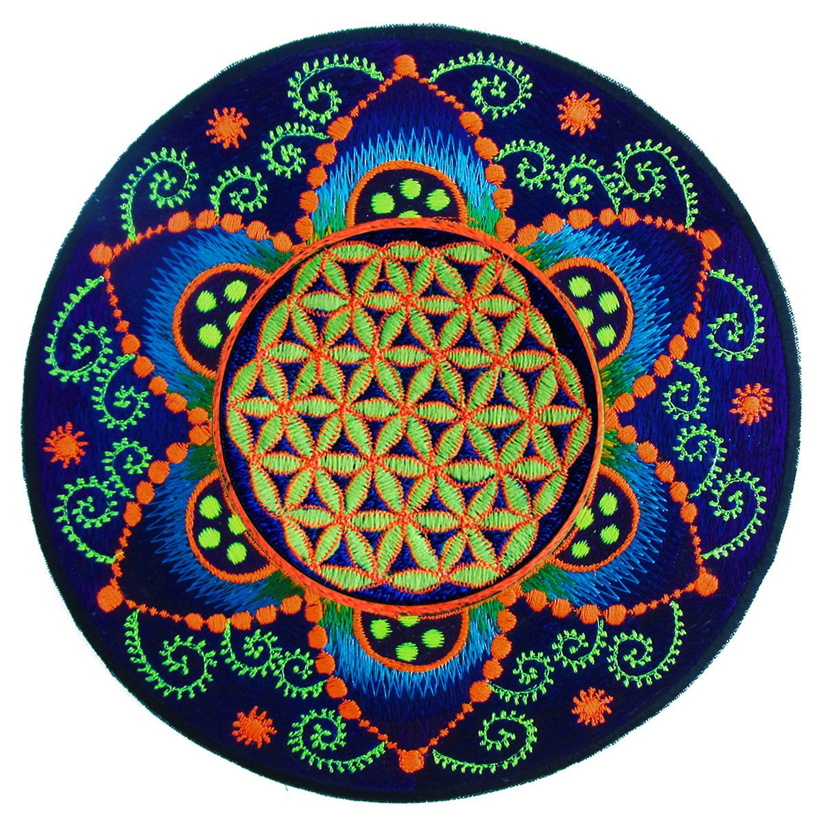 Fractal Flower of Life T-Shirt - sacred healing geometry flower of life handmade embroidery no print crop circle torino italy psychedelic
