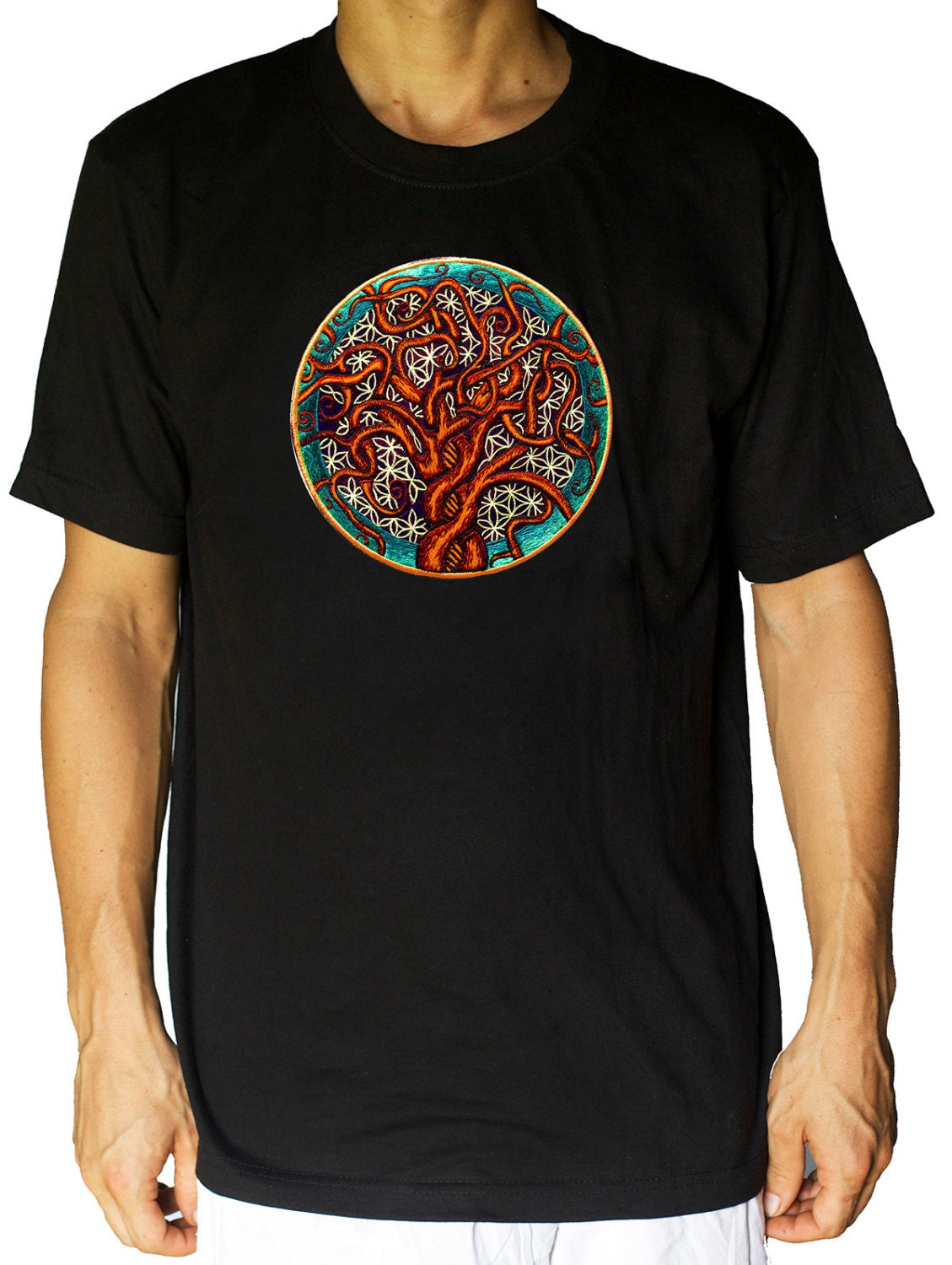 Tree of Life shirt flower of life - sacred geometry embroidery no print drunvalo melchizedek handmade - choose any colour and size