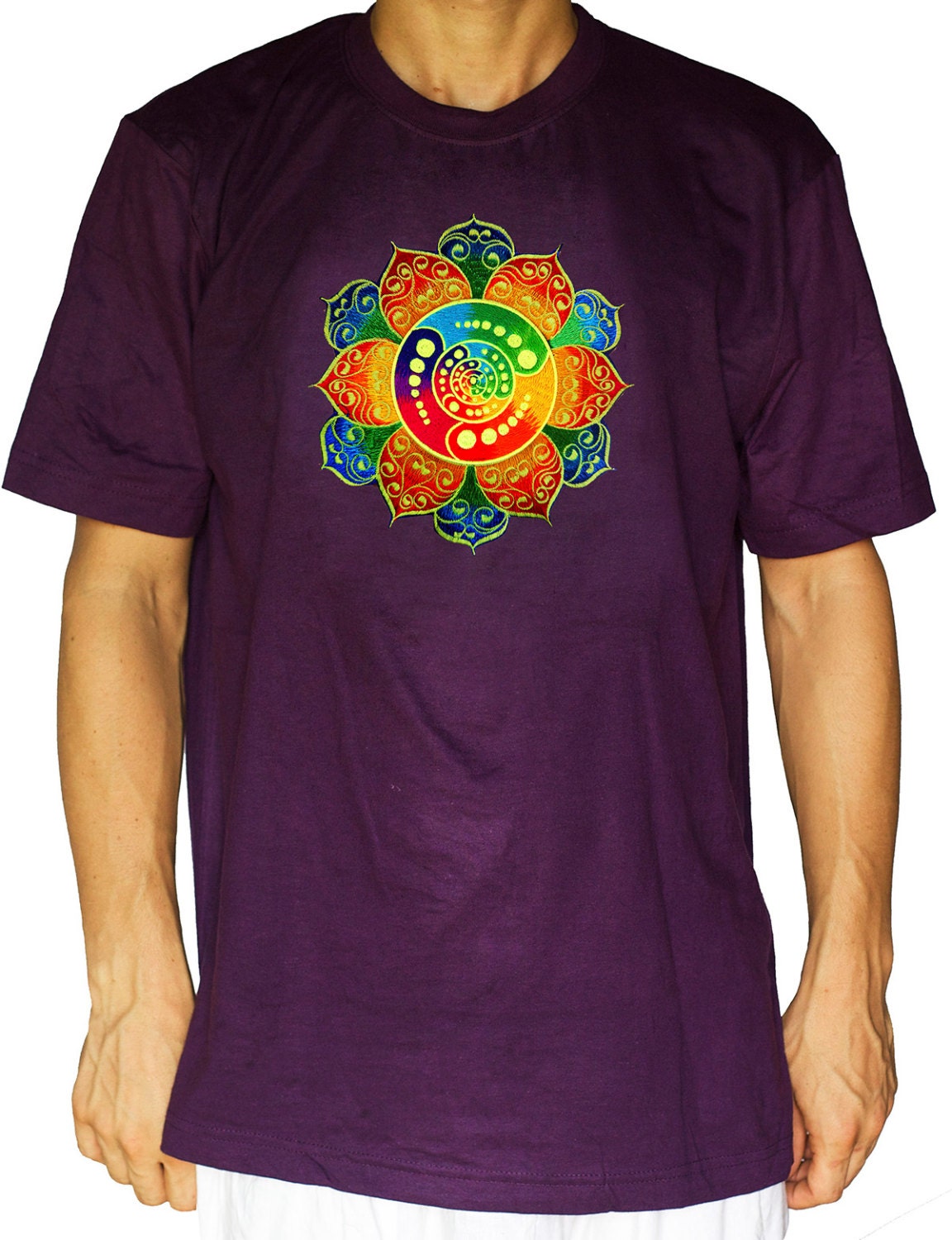 crop circle mandala Shirt "Attributes" rainbow celtic blacklight handmade embroidery no print goa t-shirt