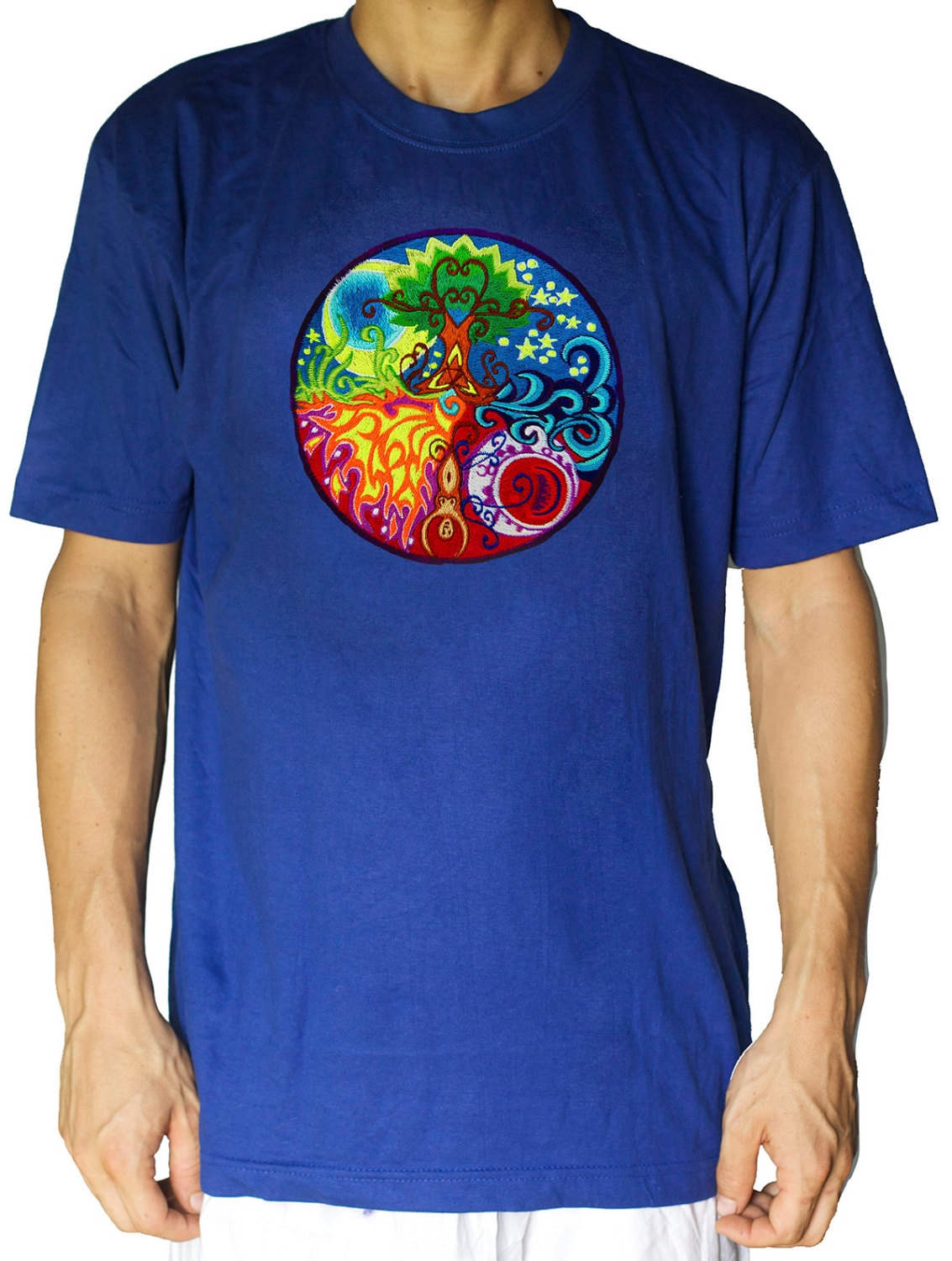 Gaia T-Shirt - planet earth fire air water embroidery no print handmade - choose any colour and size