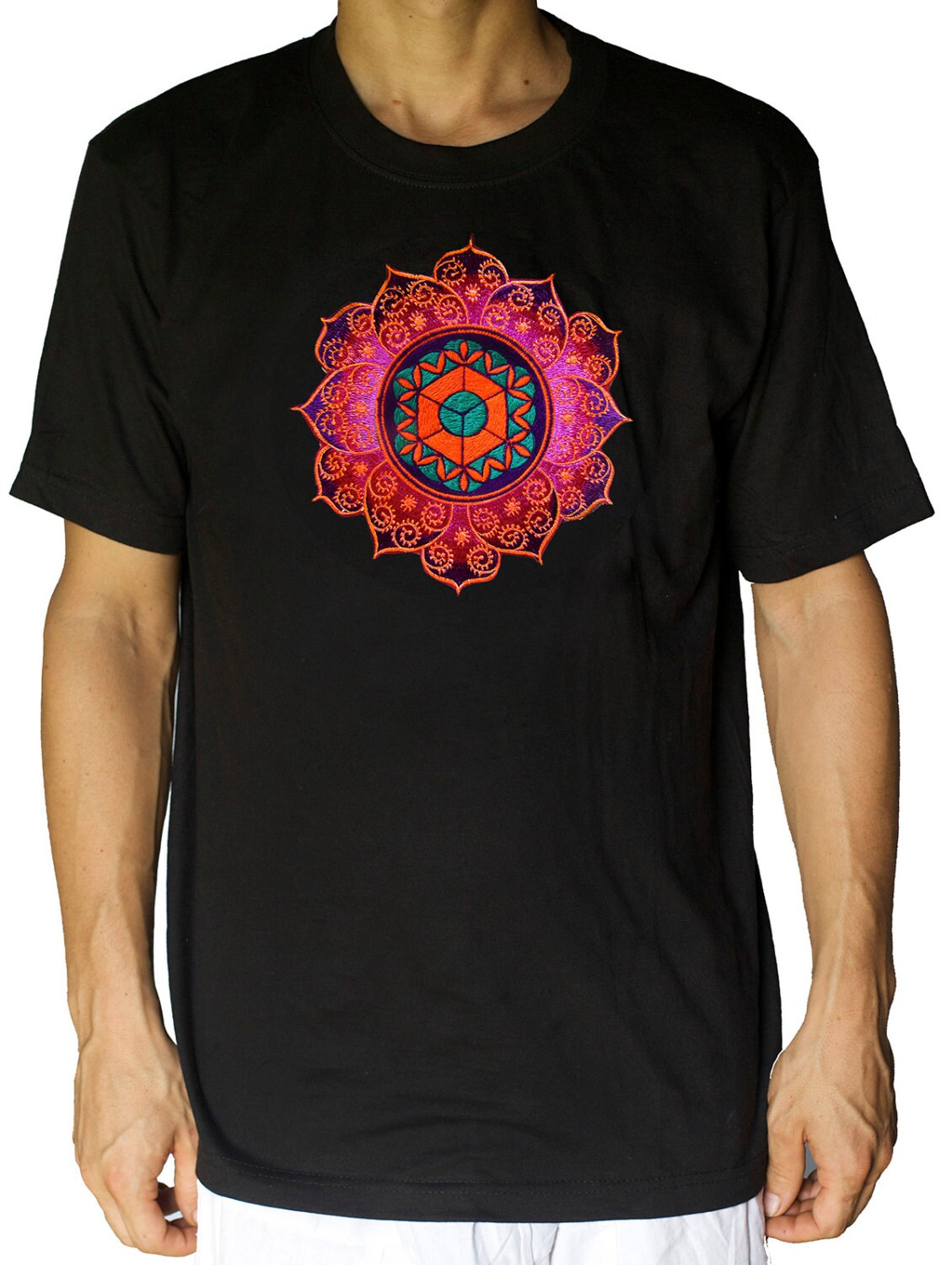 Element Earth holy geometry T-Shirt - fractal mandala embroidery no print handmade - choose any colour and size