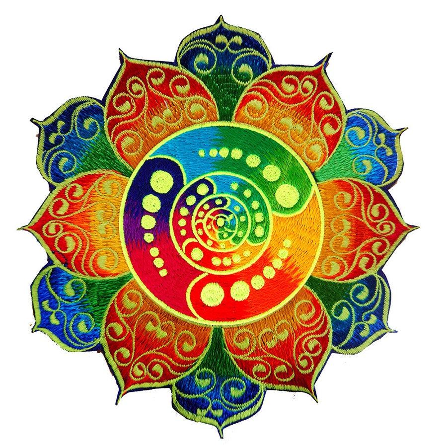 crop circle mandala Shirt "Attributes" rainbow celtic blacklight handmade embroidery no print goa t-shirt