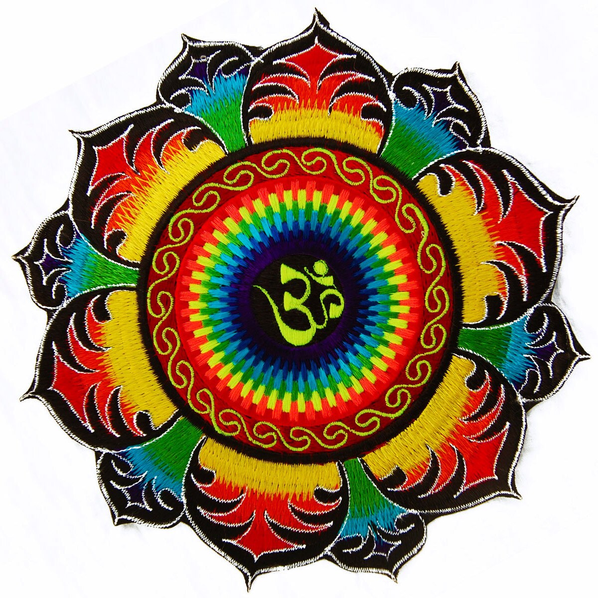 Beltbag rainbow AUM mandala - 7 pockets strong ziplocks size adjustable with hook & loop and clip - blacklight active cosmic music goatrance