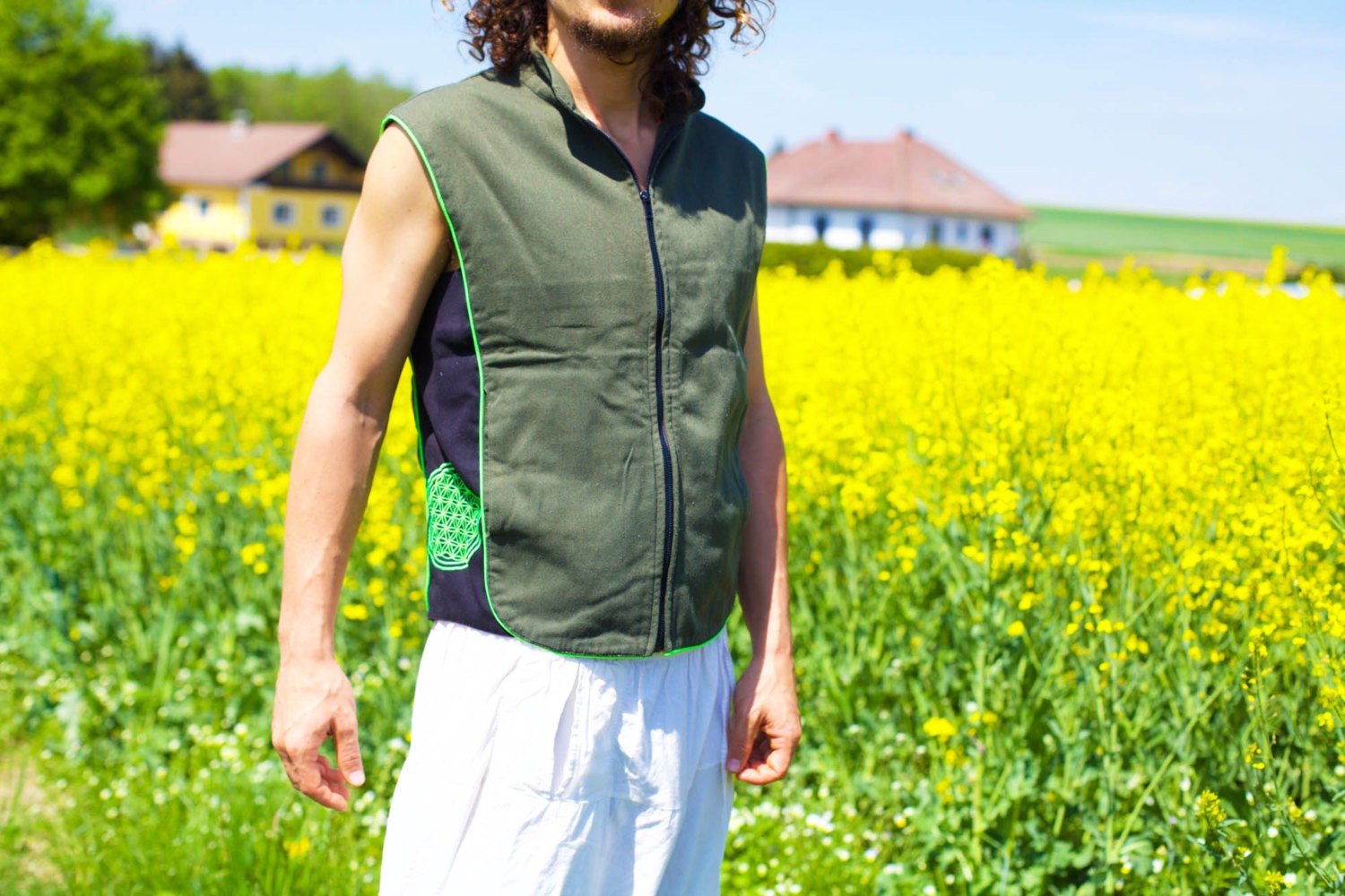 green aum mandala - Design your jacket in any colours -handmade in your size blacklight active 1 zip lock inside pocket