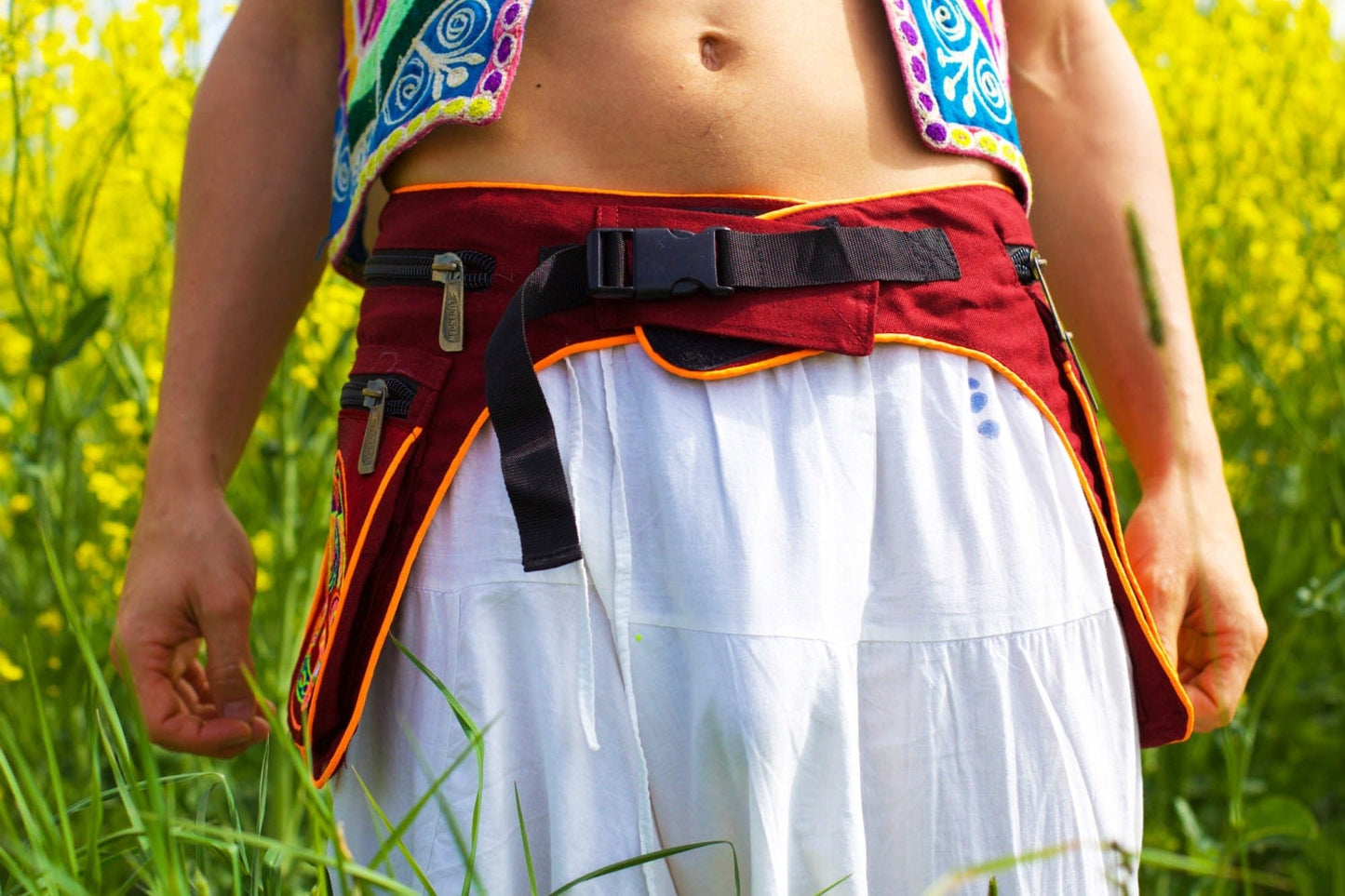 Beltbag Sunshine Happy - 7 pockets, strong ziplocks, size adjustable with hook & loop and clip - blacklight active lines hippie waistbag