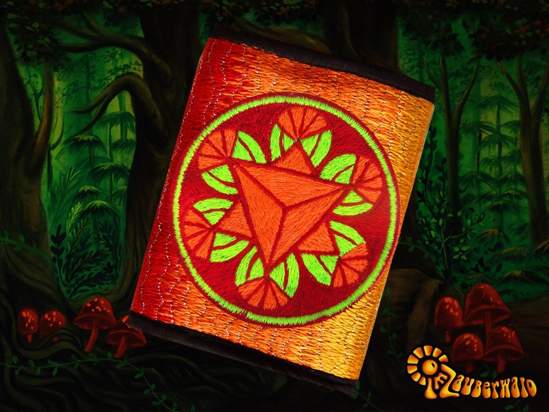 4 variations of sacred geometry moneypockets - pocket for coins and cards and 2 for papermoney with hook & loop - blacklight active wallet