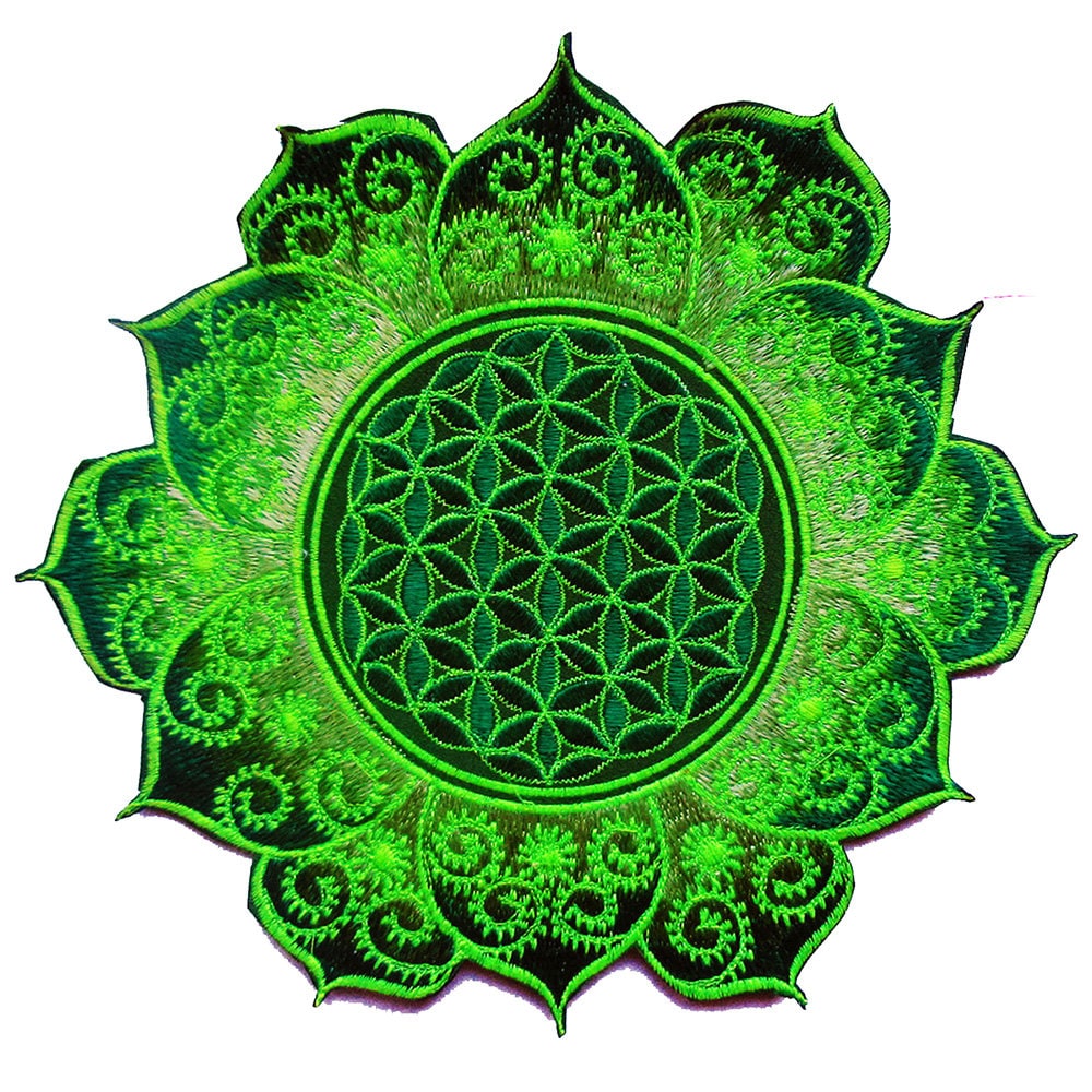 green fractal flower of life - Design your jacket in any colours - handmade in your size blacklight active 1 zip lock inside pocket