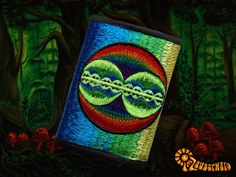 4 variations of crop circle moneypockets - pocket for coins and cards and 2 for papermoney with hook & loop - blacklight active UFO wallet