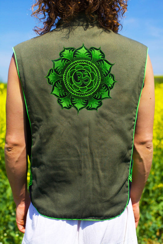 green aum mandala - Design your jacket in any colours -handmade in your size blacklight active 1 zip lock inside pocket