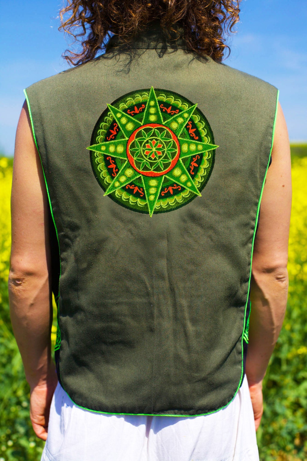 seed of life green star - Design your jacket in any colours -handmade in your size blacklight active 1 zip lock inside pocket