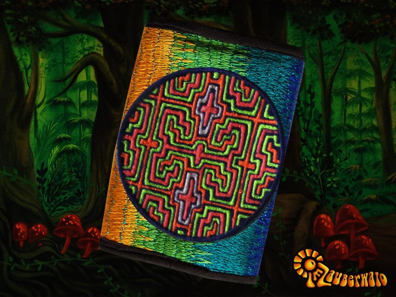 4 variations of shipibo dmt moneypockets - pocket for coins and cards and 2 for papermoney with hook & loop - blacklight active wallet