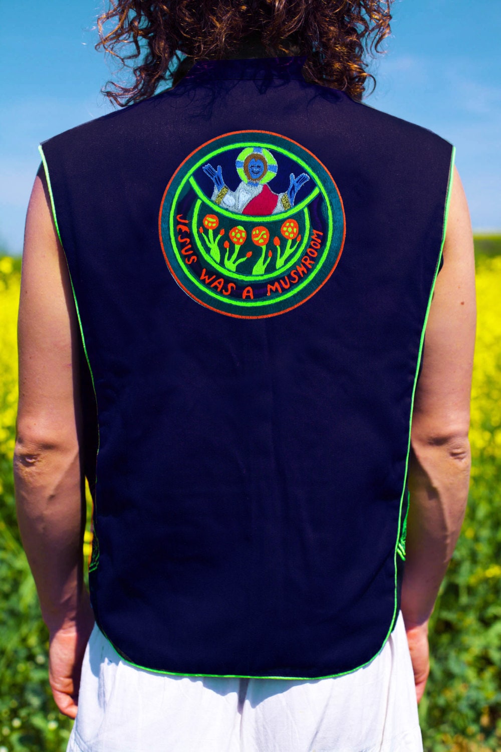 jesus was a mushroom - Design your jacket in any colours -handmade in your size blacklight active 1 zip lock inside pocket