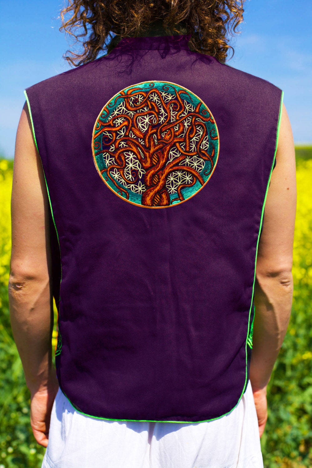 tree of life flower of life- Design your jacket in any colours -handmade in your size blacklight active 1 zip lock inside pocket